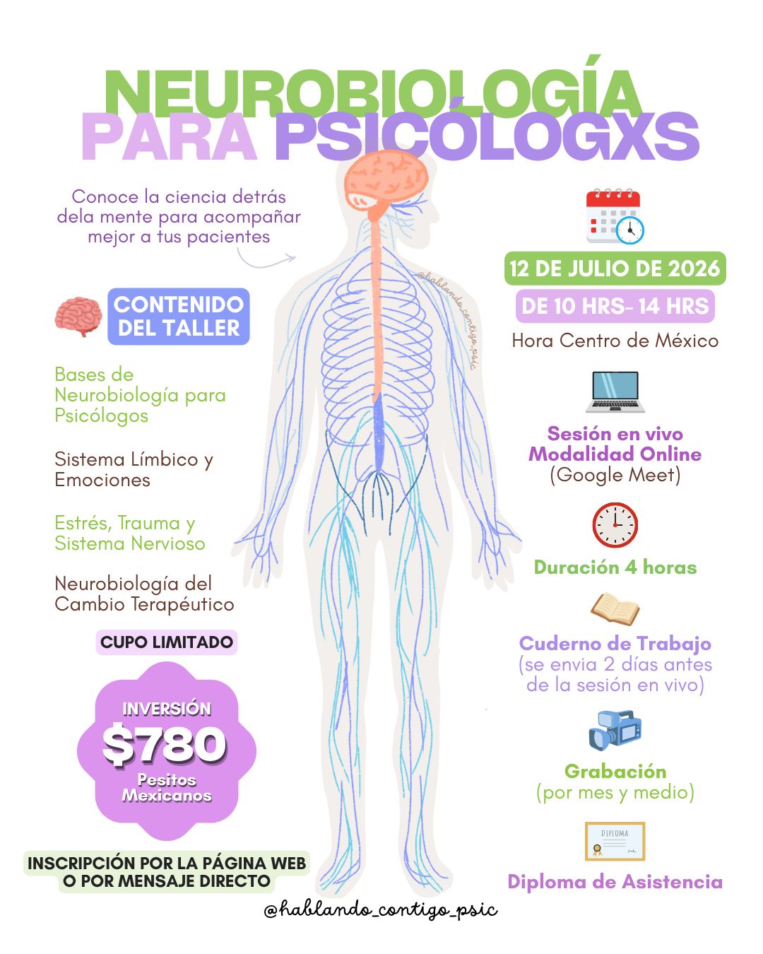 🧠✨ TALLER ONLINE: NEUROBIOLOGÍA PARA PSICÓLOGXS ✨🧠